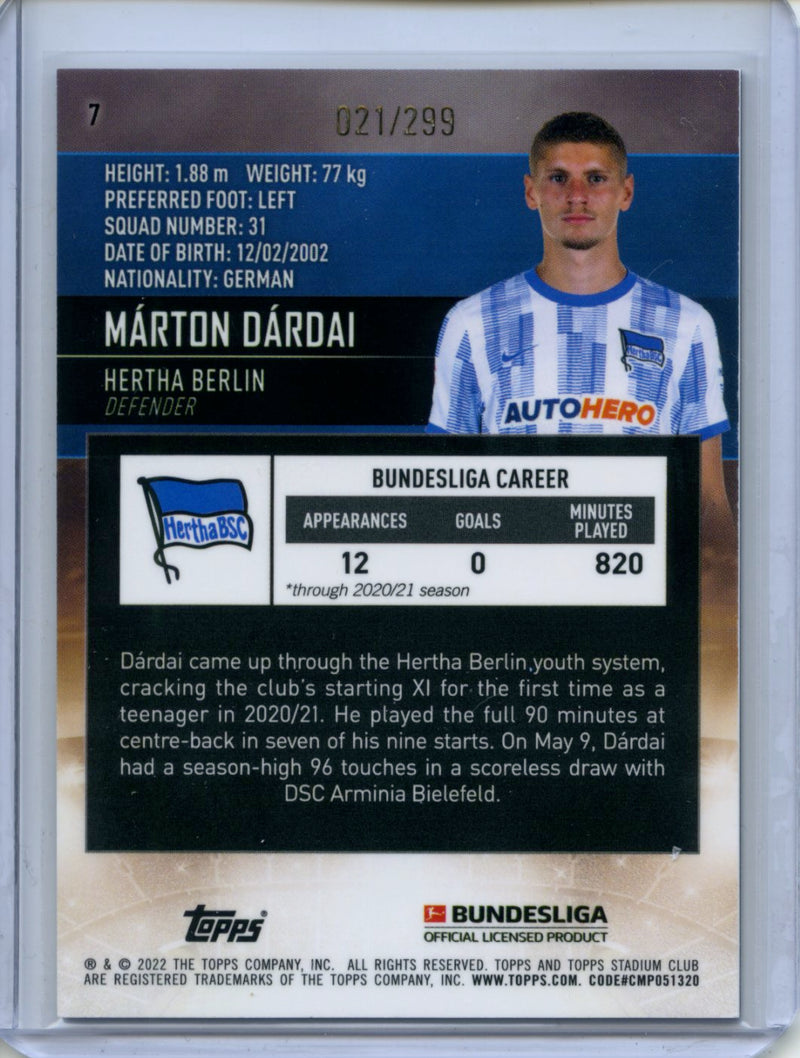 2021-22 Topps Bundesliga Stadium Club Chrome Marton Dardai Purple Refractor 21/299