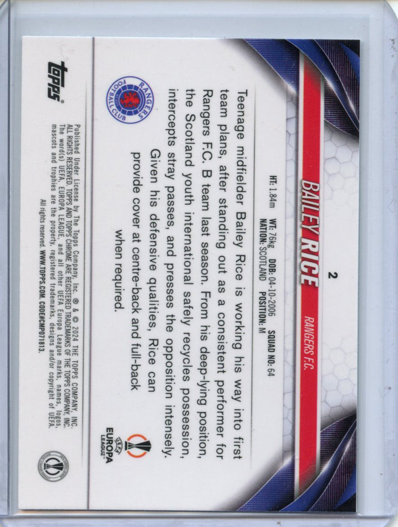 2023-24 Topps Chrome UEFA Bailey Rice Aqua Prism Refractor