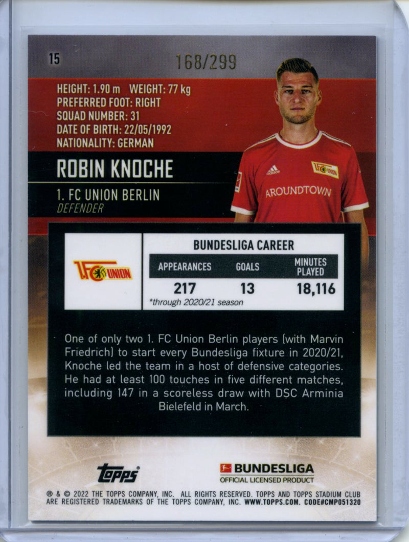 2021-22 Topps Bundesliga Stadium Club Chrome Robin Knoche Purple Refractor 168/299