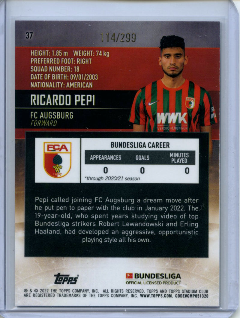 2021-22 Topps Bundesliga Stadium Club Chrome Ricardo Pepi Purple Refractor 114/299