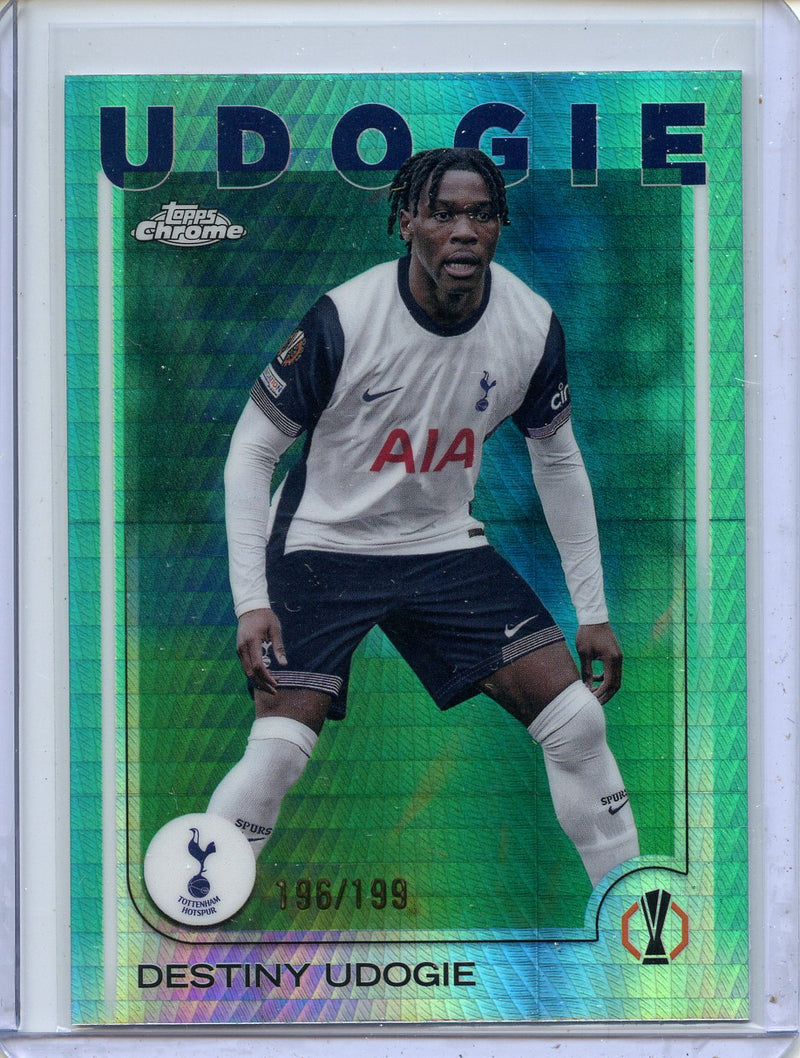 2024-25 Topps Chrome UEFA Club Comps Destiny Udogie Aqua Prism 196/199