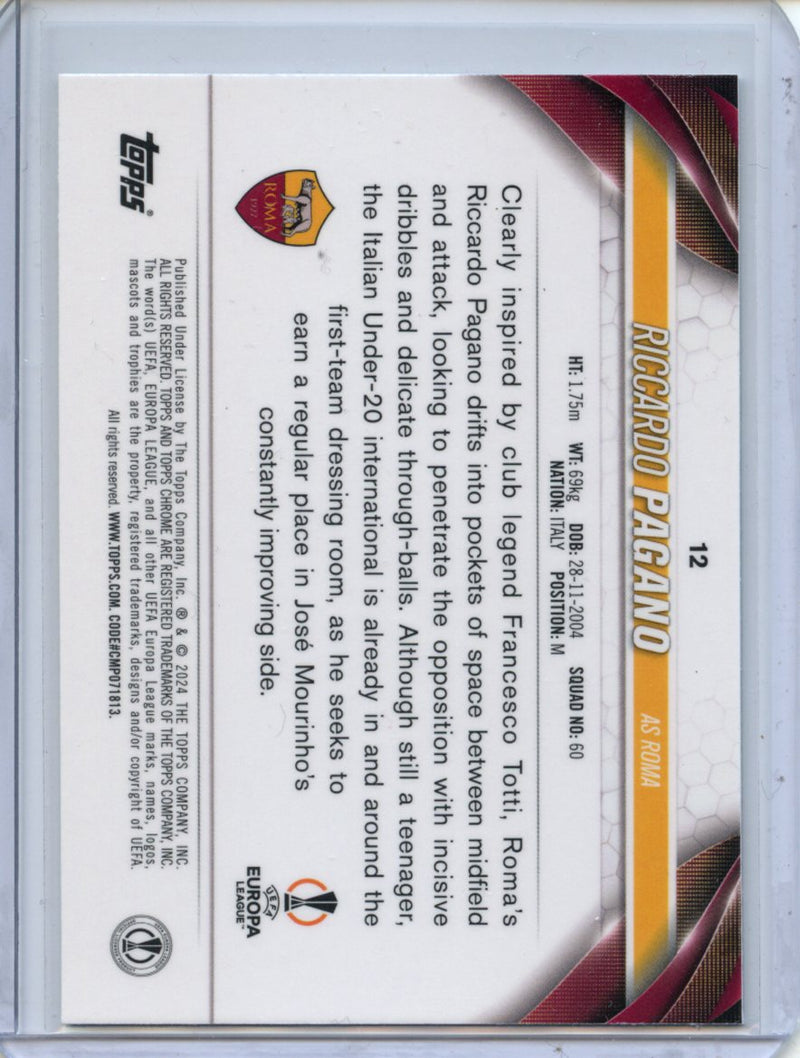 2023-24 Topps Chrome UEFA Riccardo Pagano Aqua Prism Refractor
