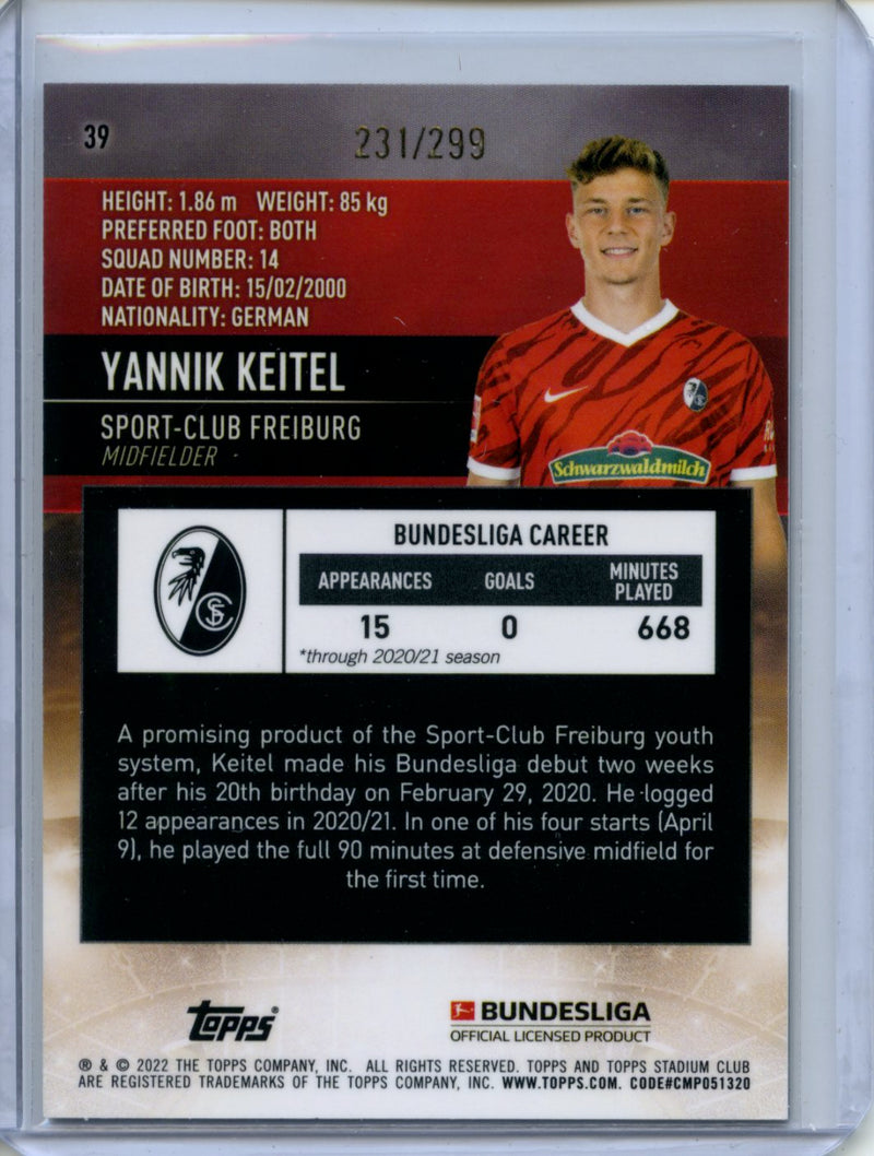 2021-22 Topps Bundesliga Stadium Club Chrome Yannik Keitel Purple Refractor 231/299