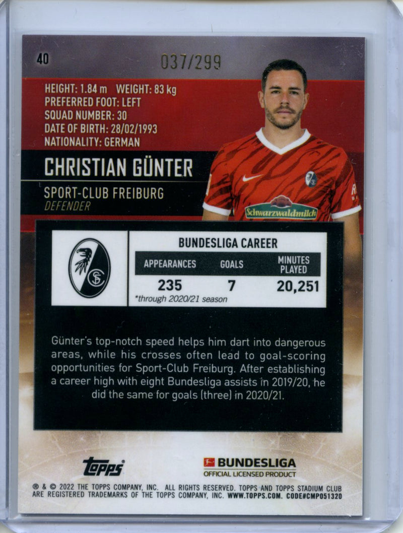2021-22 Topps Bundesliga Stadium Club Chrome Christian Gunter Purple Refractor 37/299