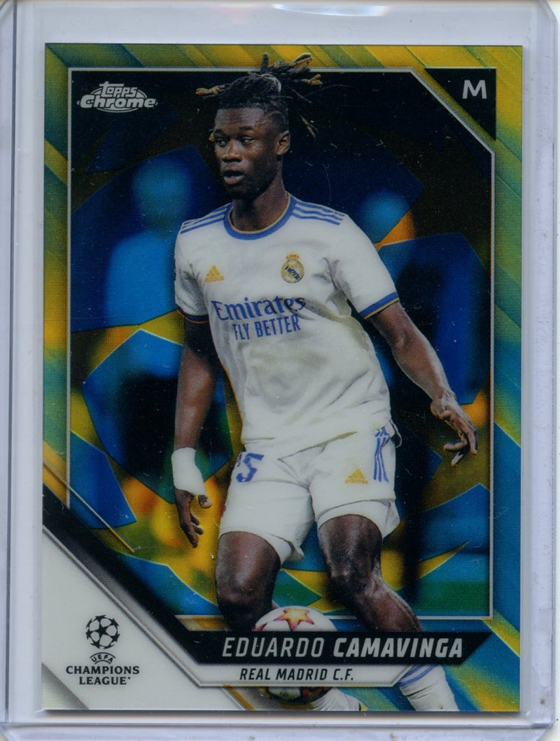 2021-22 Topps Chrome UEFA CL Eduardo Camavinga Blue & Gold Starball Refractor 70/75