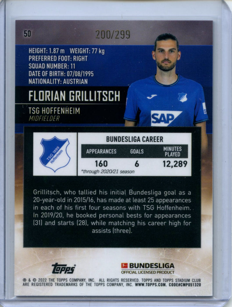 2021-22 Topps Bundesliga Stadium Club Chrome Florian Grillitsch Purple Refractor 200/299