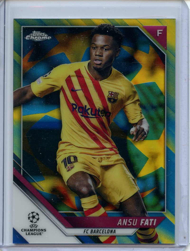 2021-22 Topps Chrome UEFA CL Ansu Fati Blue & Gold Starball Refractor 11/75