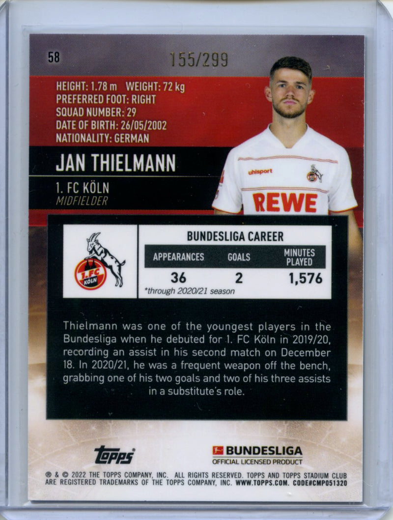 2021-22 Topps Bundesliga Stadium Club Chrome Jan Thielmann Purple Refractor 58/299