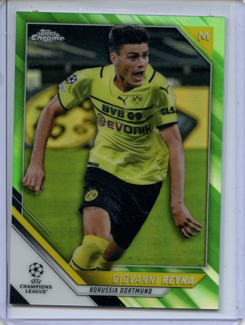 2021-22 Topps Chrome UEFA CL Giovanni Reyna Neon Green Refractor 57/99