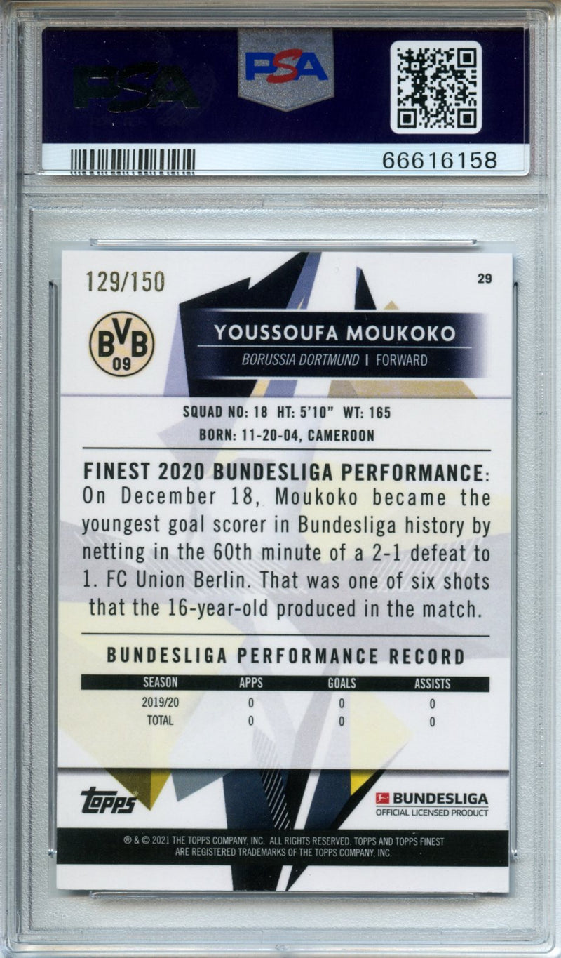 2020-21 Topps Bundesliga Finest Youssoufa Moukoko Blue Wave Refractor 129/150