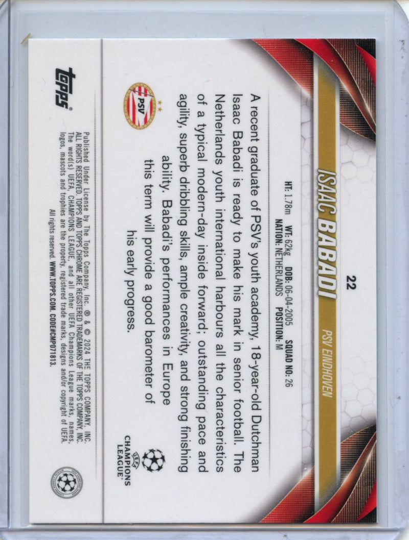 2023-24 Topps Chrome UEFA Isaac Babadi Aqua Prism Refractor