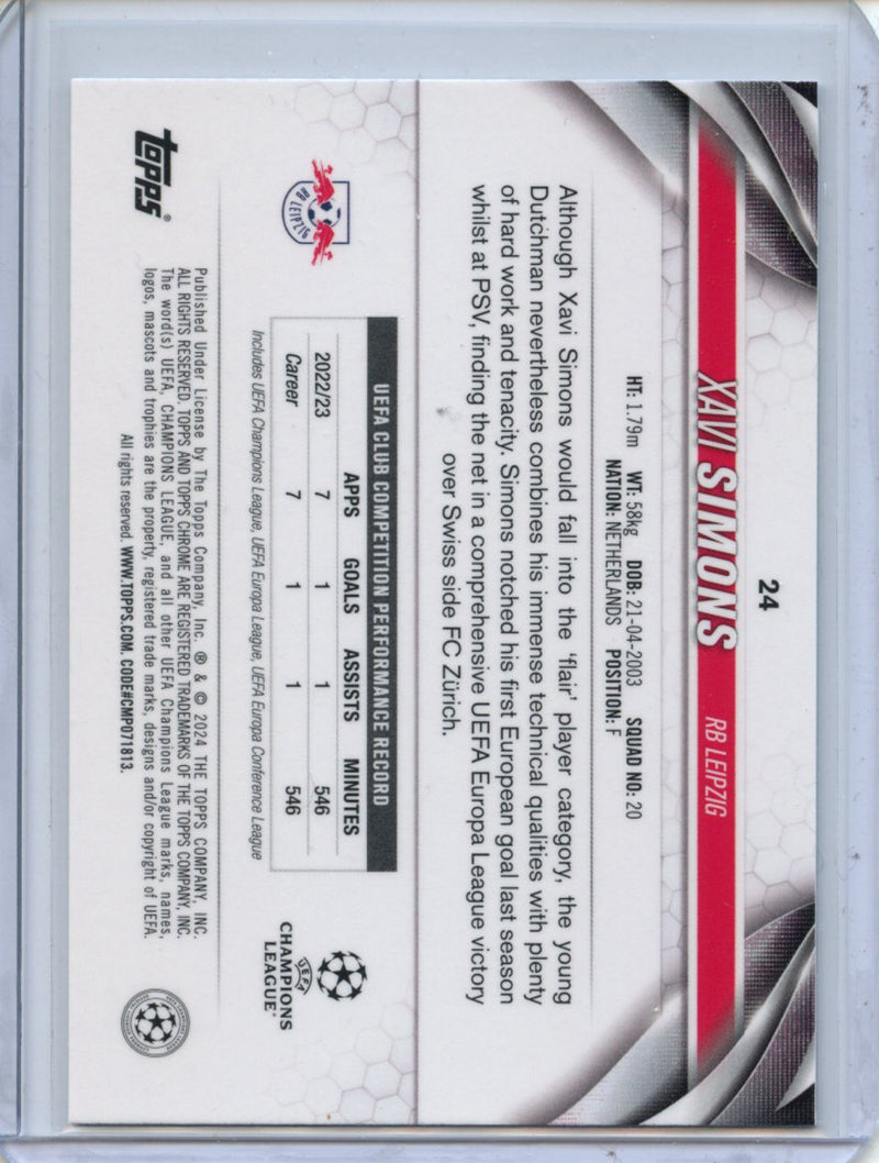 2023-24 Topps Chrome UEFA Xavi Simons Aqua Prism Refractor