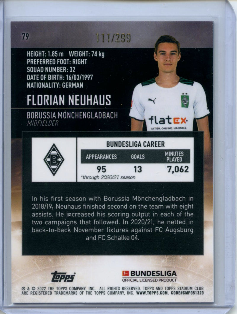 2021-22 Topps Bundesliga Stadium Club Chrome Florian Neuhaus Purple Refractor 111/299