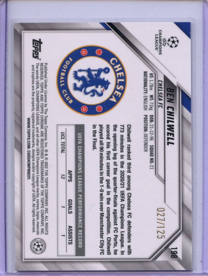 2021-22 Topps Chrome UEFA CL Ben Chilwell Rose Gold Mini-Diamond Refractor 27/125