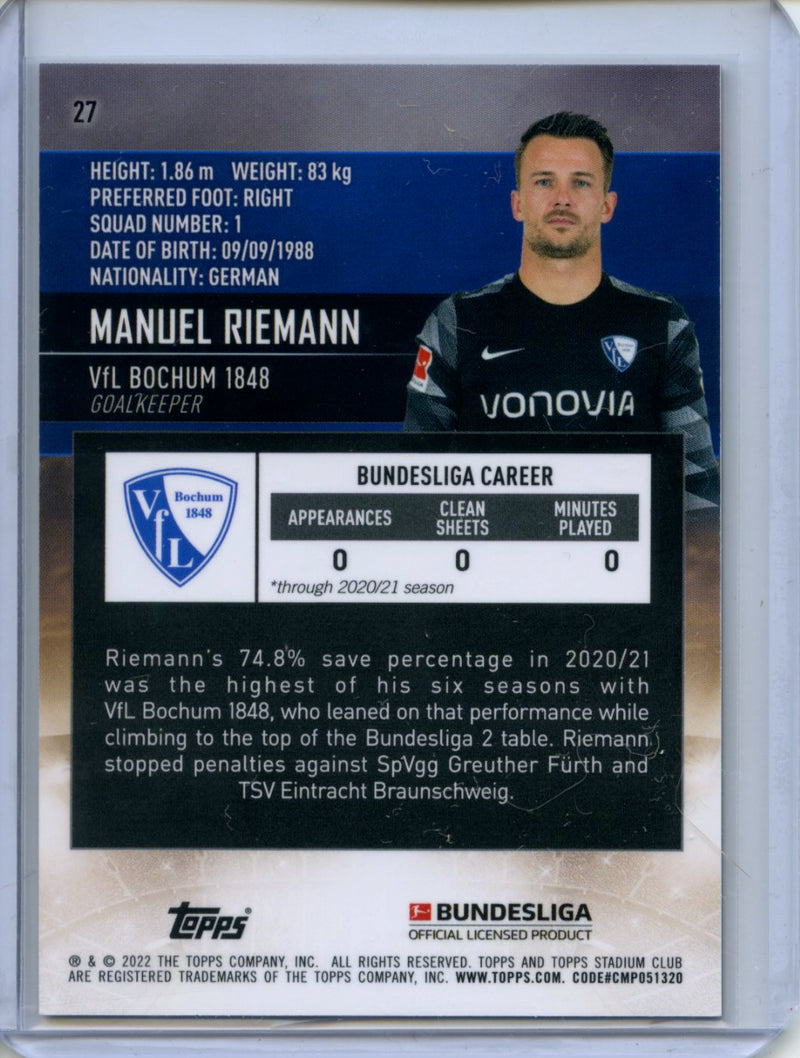 2021-22 Topps Bundesliga Stadium Club Chrome Manuel Riemann Orange Yellow Wave Electric Charge