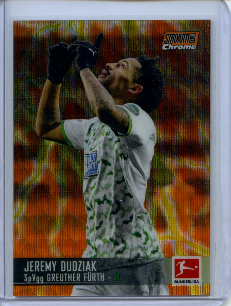 2021-22 Topps Bundesliga Stadium Club Chrome Jeremy Dudziak Orange Yellow Wave Electric Charge