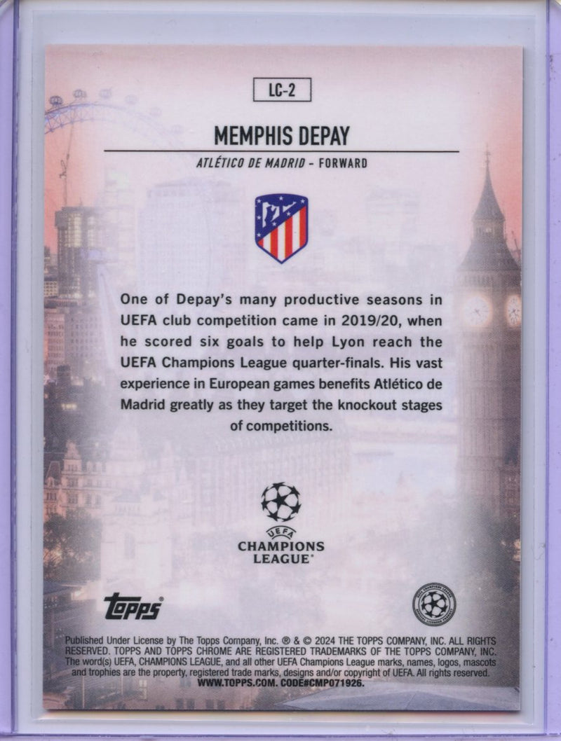 2023-24 Topps Chrome UEFA Memphis Depay London Calling Gold 42/50