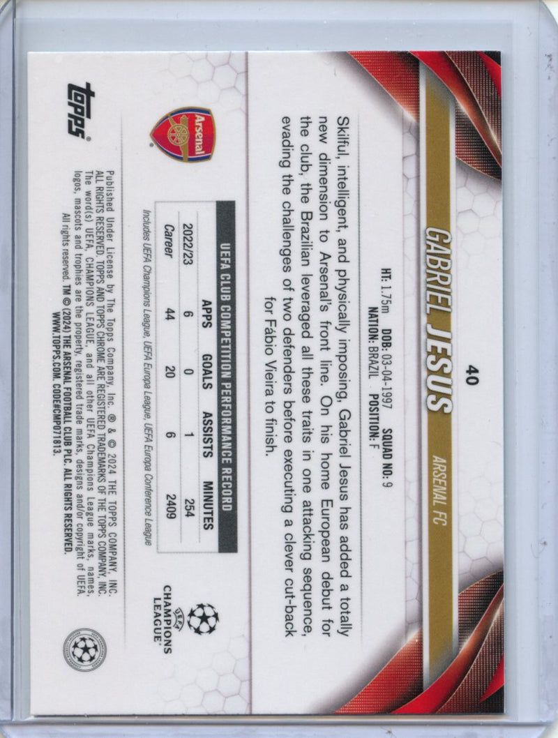 2023-24 Topps Chrome UEFA Gabriel Jesus Aqua Prism Refractor