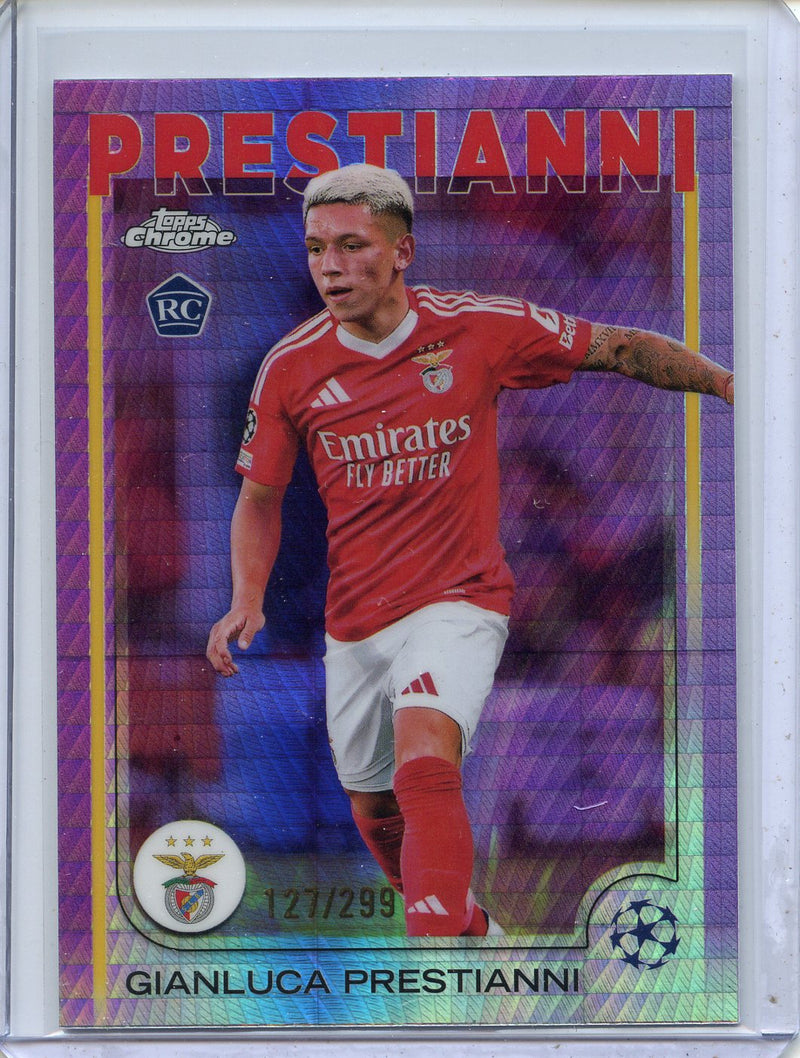 2024-25 Topps Chrome UEFA Club Comps Gianluca Prestianni Violet Prism 127/299
