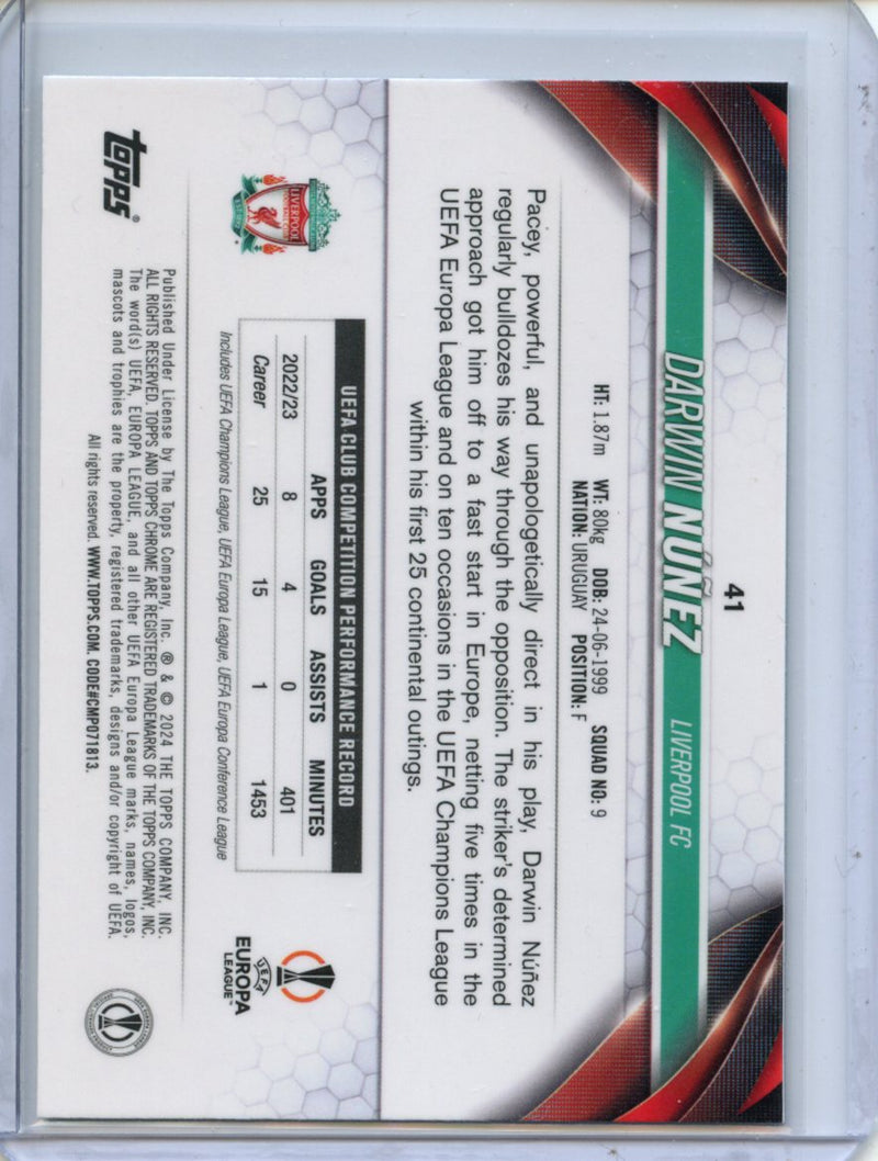 2023-24 Topps Chrome UEFA Darwin Nunez Aqua Prism Refractor