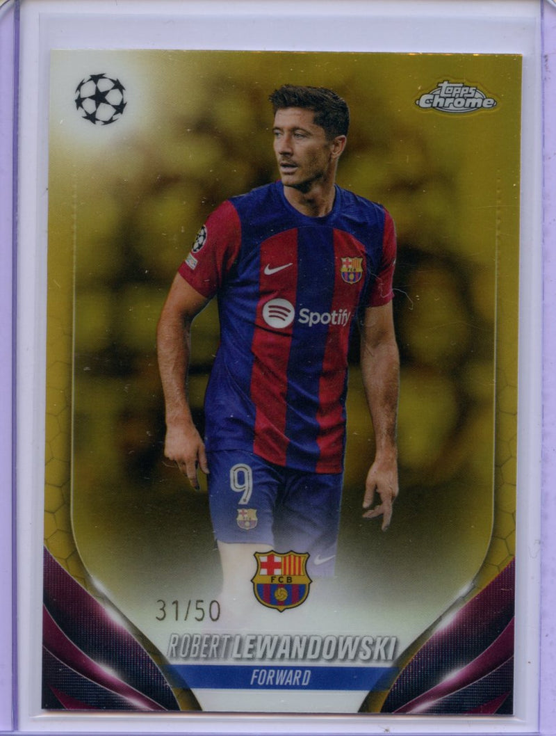 2023-24 Topps Chrome UEFA Robert Lewandowski Gold Refractor 31/50