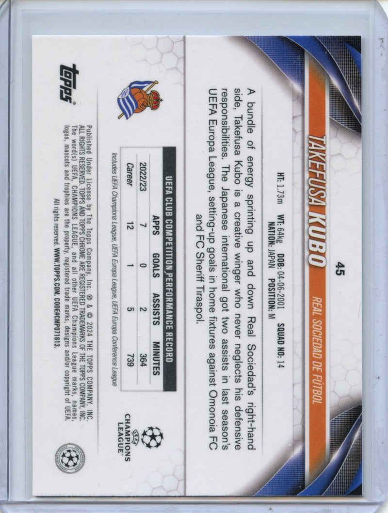 2023-24 Topps Chrome UEFA Takefusa Kubo Aqua Prism Refractor