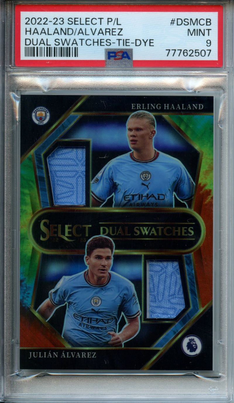 2022-23 Panini Select Premier League Erling Haaland/Julian Alvarez Dual Swatches Tie-Dye 23/25