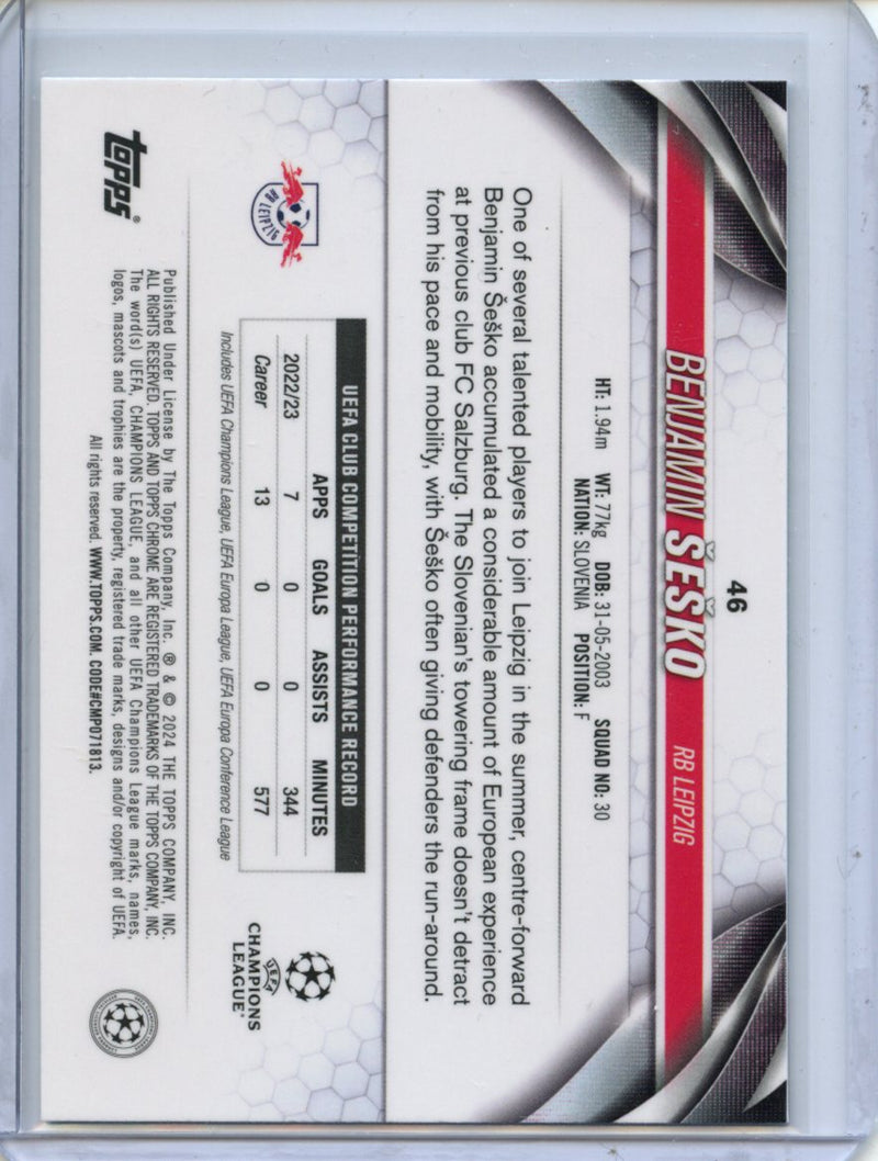 2023-24 Topps Chrome UEFA Benjamin Sesko Aqua Prism Refractor
