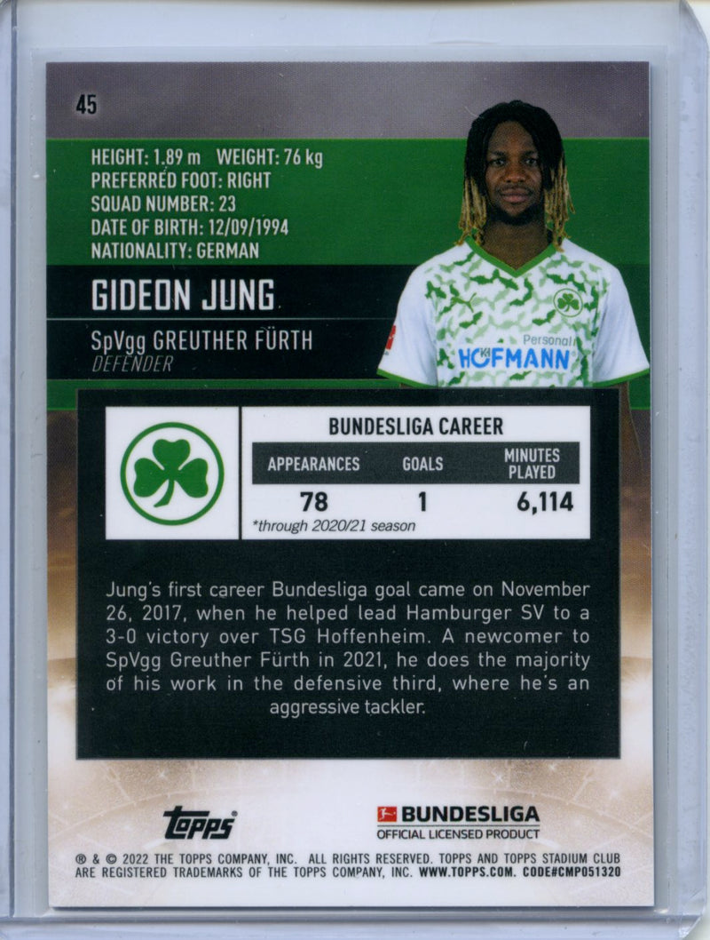 2021-22 Topps Bundesliga Stadium Club Chrome Gideon Jung Blue X-Fractor