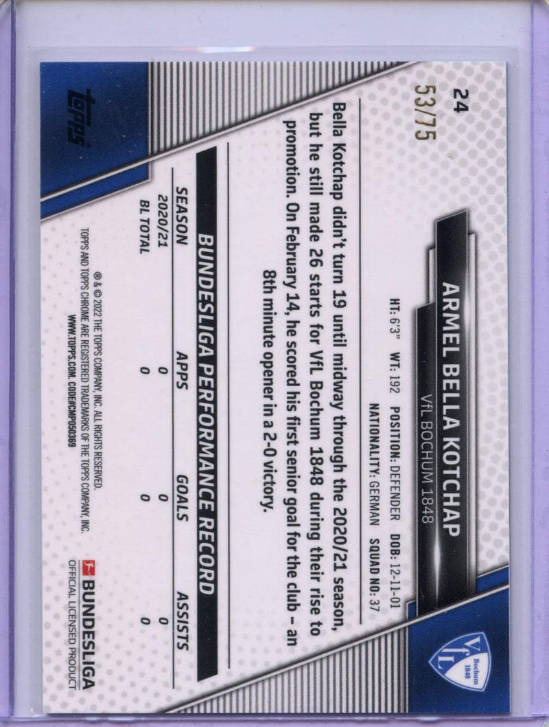 2021-22 Topps Chrome Bundesliga Soccer Armel Bella Kotchap Pink Refractor 53/75