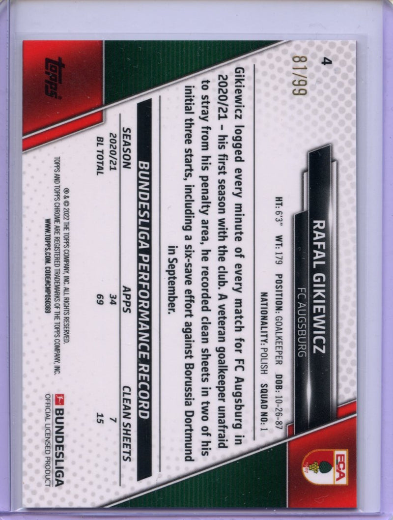 2021-22 Topps Chrome Bundesliga Soccer Rafal Gikiewicz Green Refractor 81/99