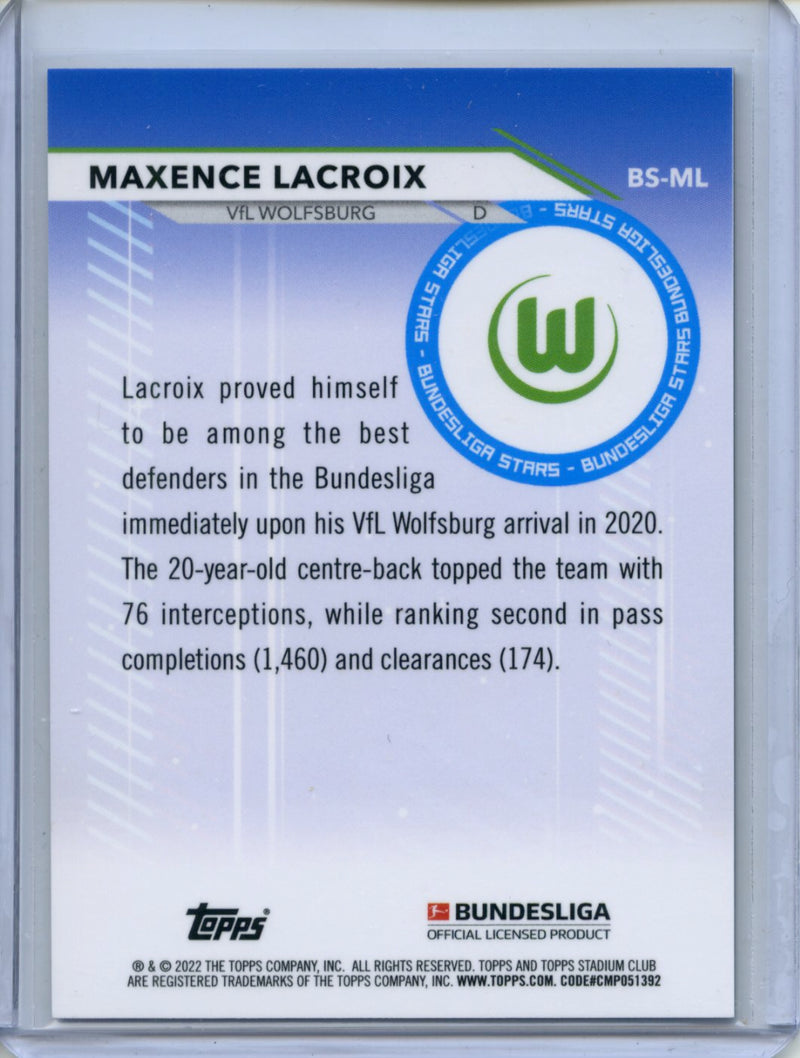 2021-22 Topps Bundesliga Stadium Club Chrome Maxence Lacroix Bundesliga Stars