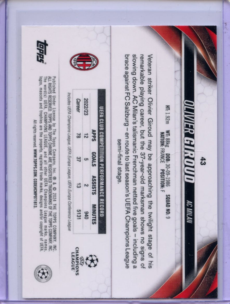 2023-24 Topps Chrome UEFA Olivier Giroud Magenta Prism 52/99