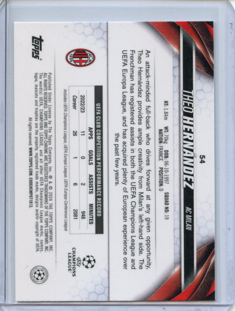 2023-24 Topps Chrome UEFA Theo Hernandez Aqua Prism Refractor