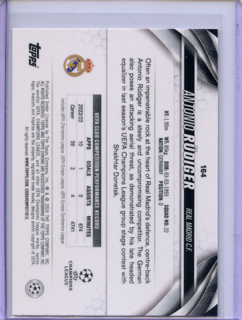 2023-24 Topps Chrome UEFA Antonio Rudiger Magenta Prism 14/99
