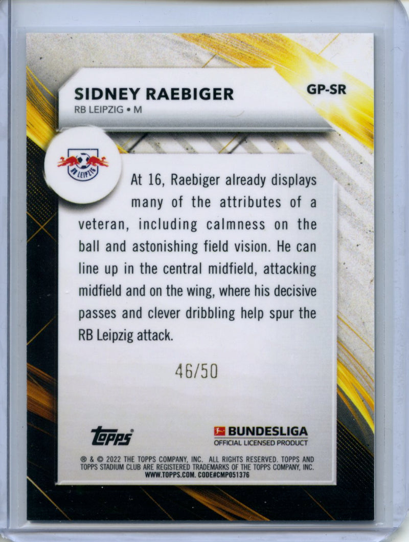 2021-22 Topps Bundesliga Stadium Club Chrome Sidney Raebiger Golden Promises Gold Refractor 46/50