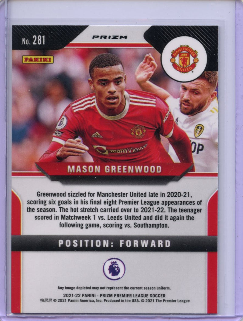 2021-22 Panini Prizm Premier League Mason Greenwood Green Mojo Prizm