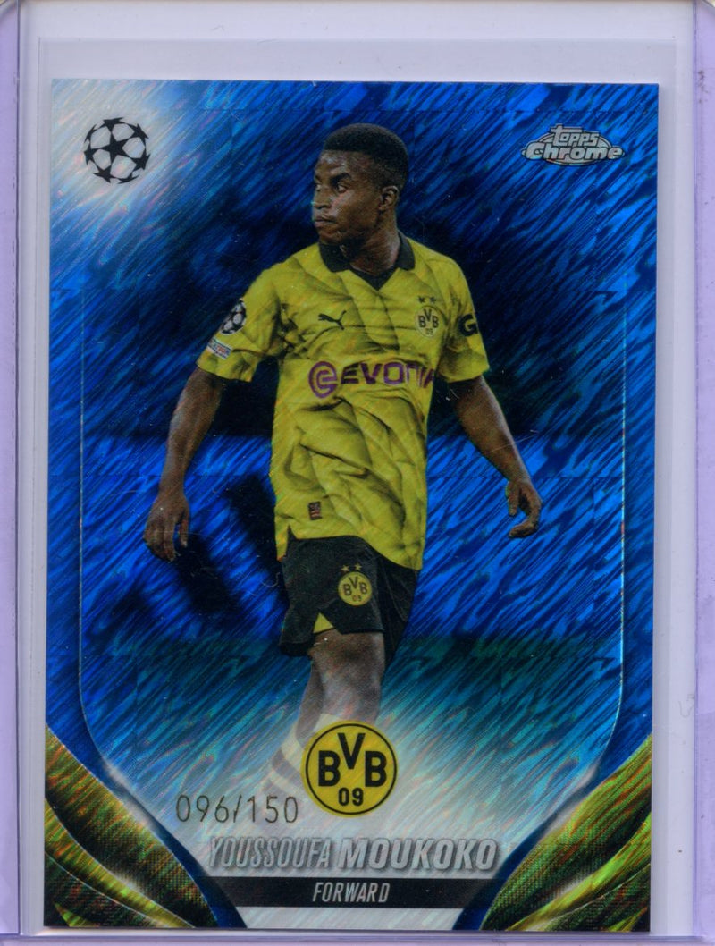 2023-24 Topps Chrome UEFA Youssoufa Moukoko Shimmer Blue Refractor 96/150