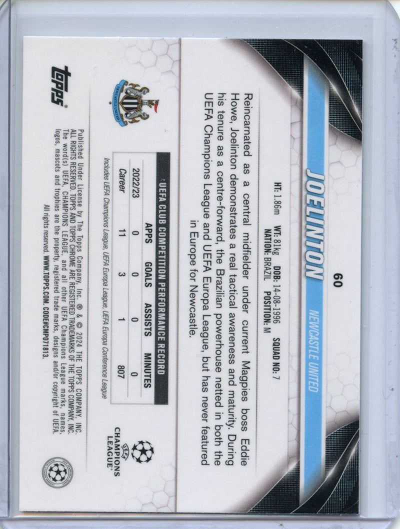 2023-24 Topps Chrome UEFA Joelinton Aqua Prism Refractor