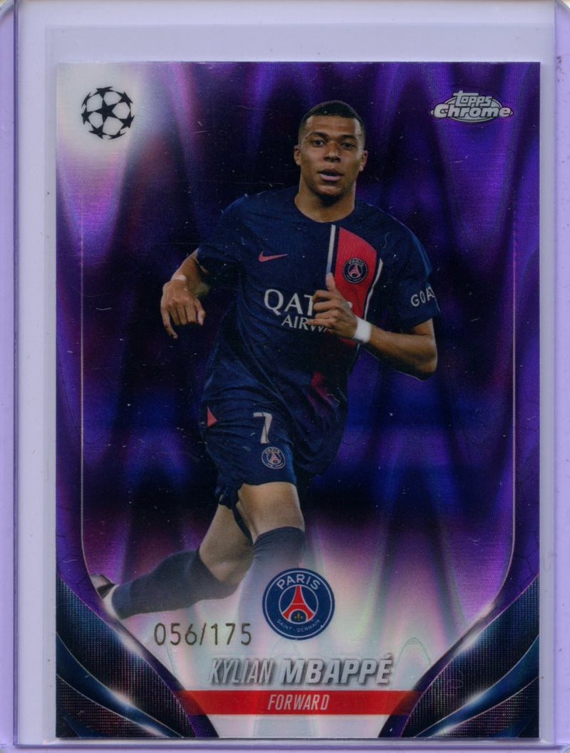 2023-24 Topps Chrome UEFA Kylian Mbappe Purple RayWave Refractor 56/175