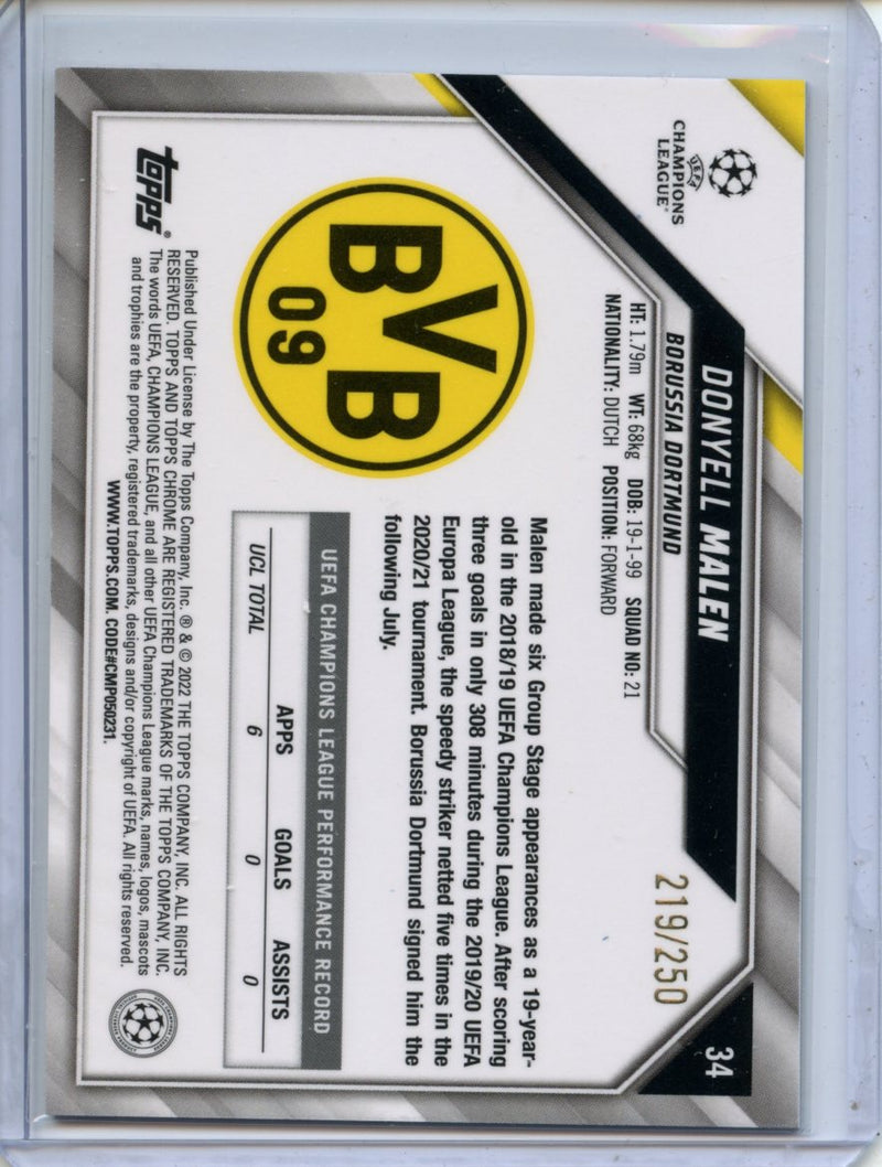 2021-22 Topps Chrome UEFA CL Donyell Malen Purple Mini-Diamonds 219/250