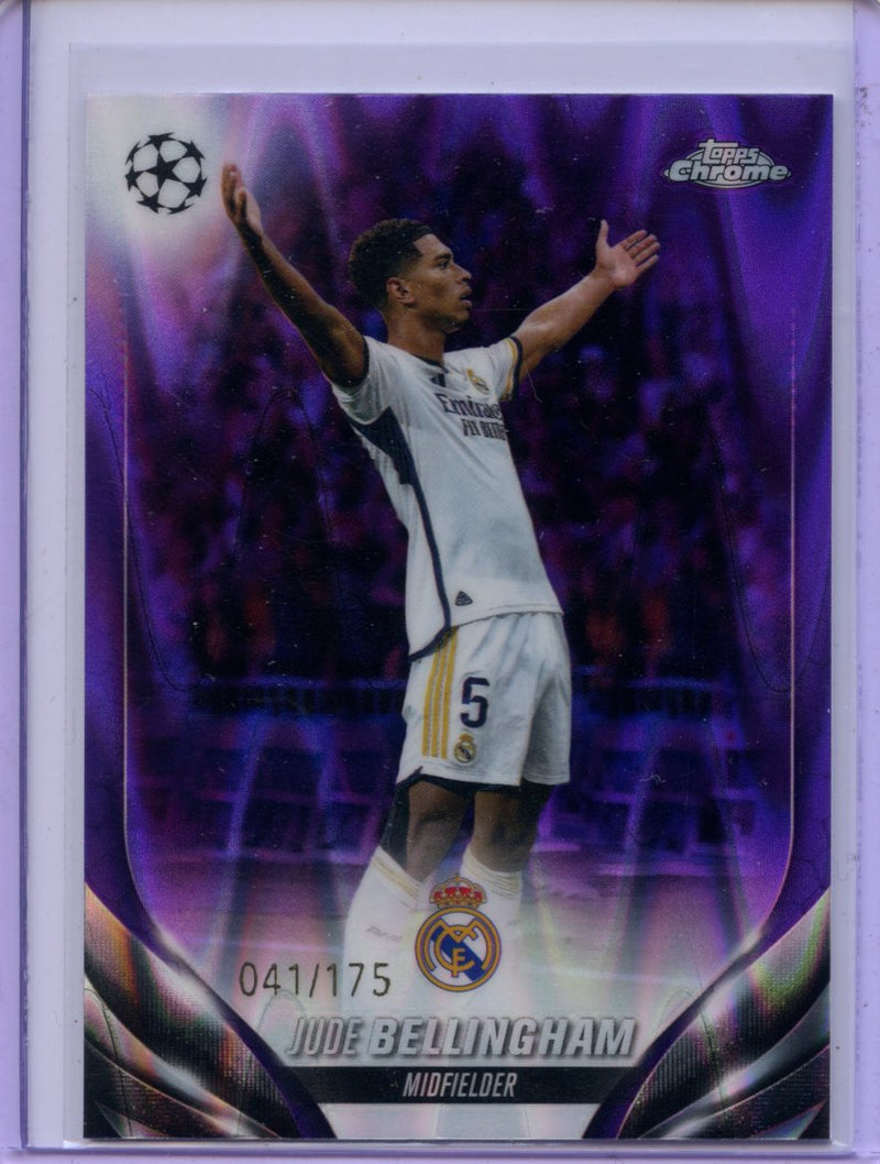 2023-24 Topps Chrome UEFA Jude Bellingham Purple RayWave Refractor 41/175