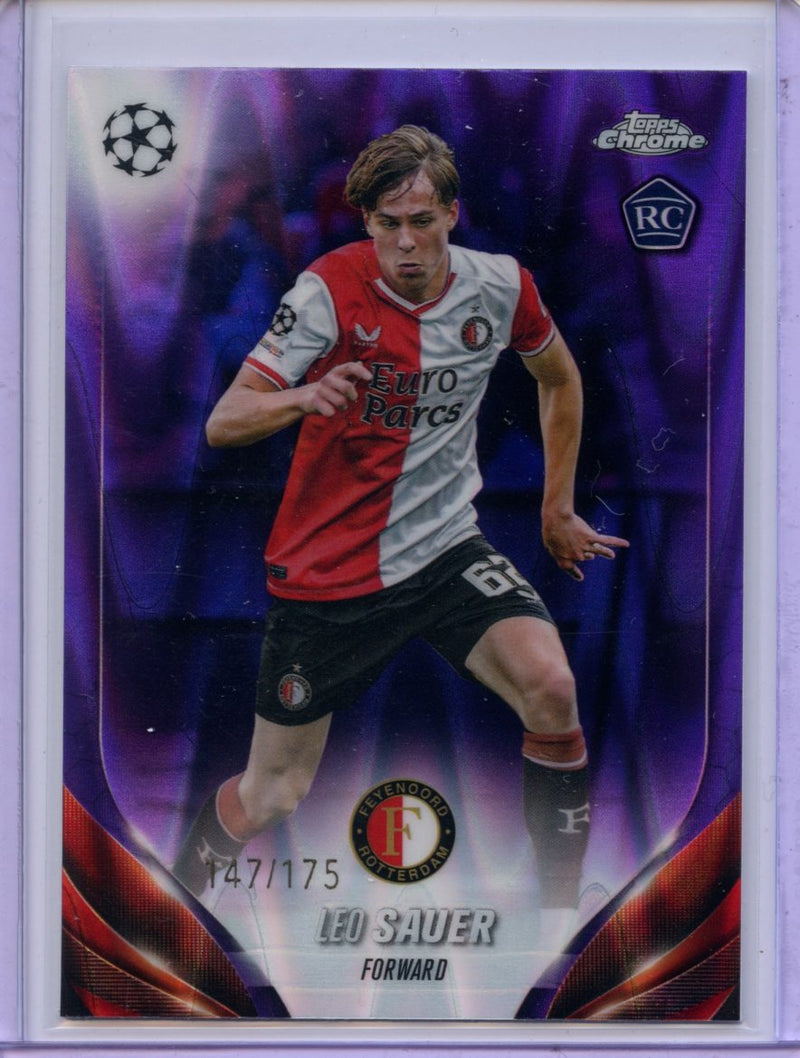 2023-24 Topps Chrome UEFA Leo Sauer Purple RayWave Refractor 147/175