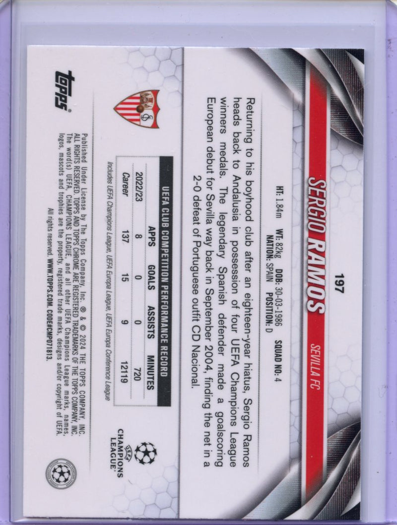 2023-24 Topps Chrome UEFA Sergio Ramos Purple RayWave Refractor 132/175