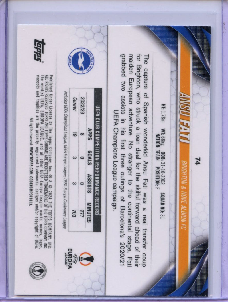 2023-24 Topps Chrome UEFA Ansu Fati Aqua Wave Refractor 13/199