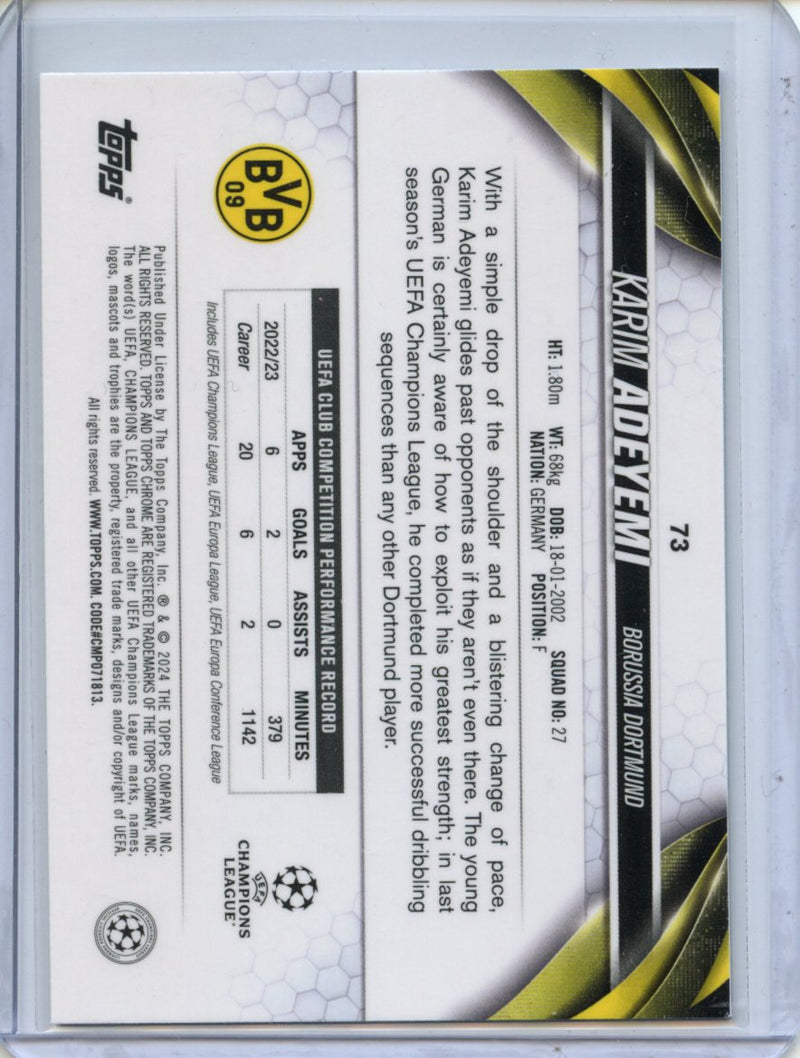 2023-24 Topps Chrome UEFA Karim Adeyemi Aqua Prism Refractor