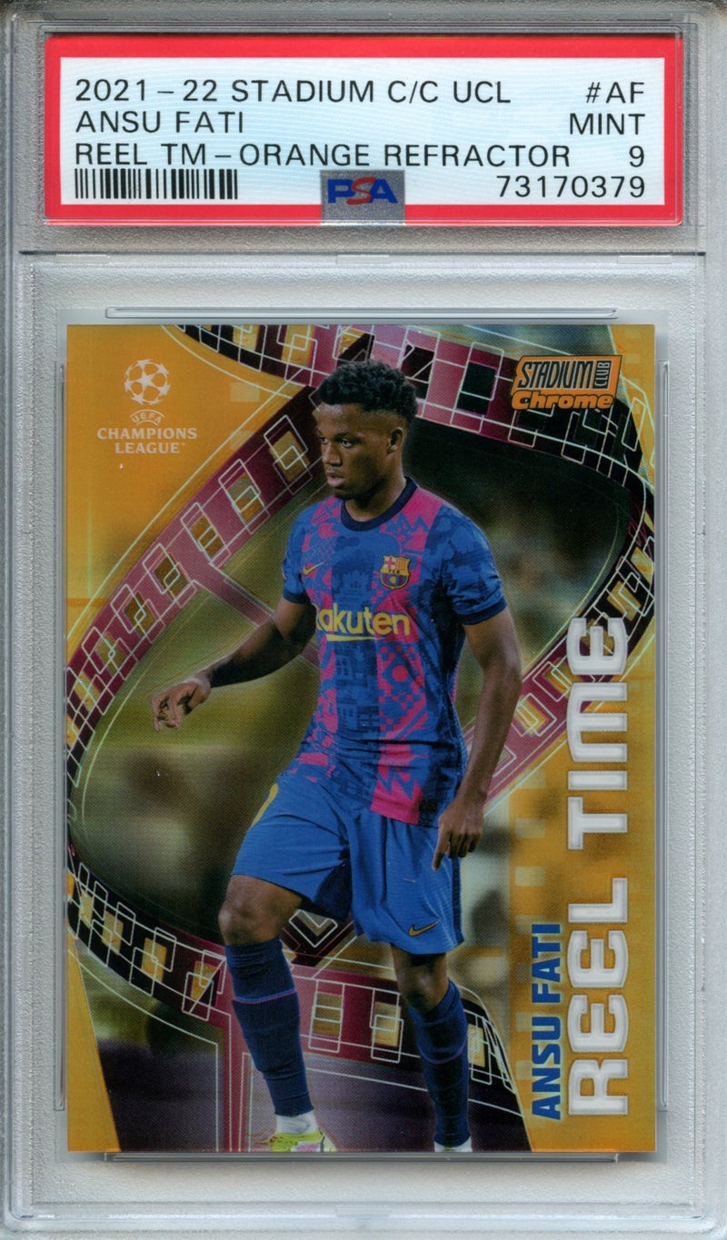 2021-22 Topps Stadium Club UEFA Champions League Ansu Fati Reel Time Orange Refractor 9/25