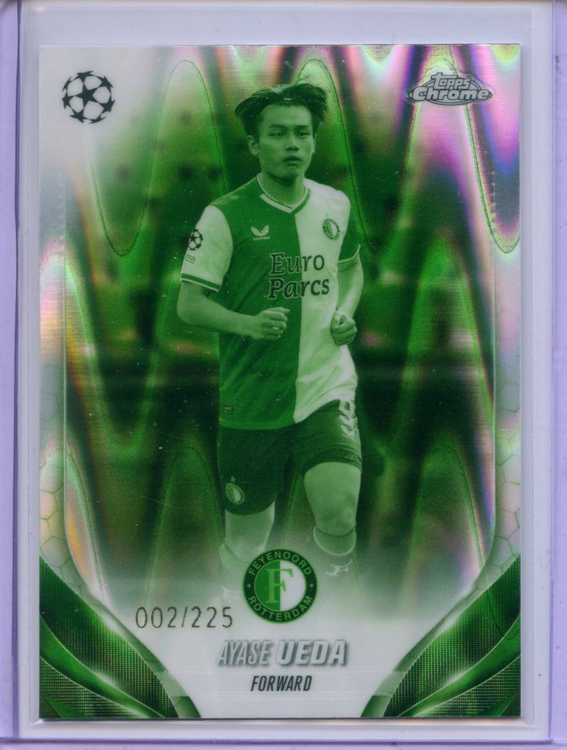 2023-24 Topps Chrome UEFA Ayase Ueda Night Vision Ray Wave Refractor 2/225