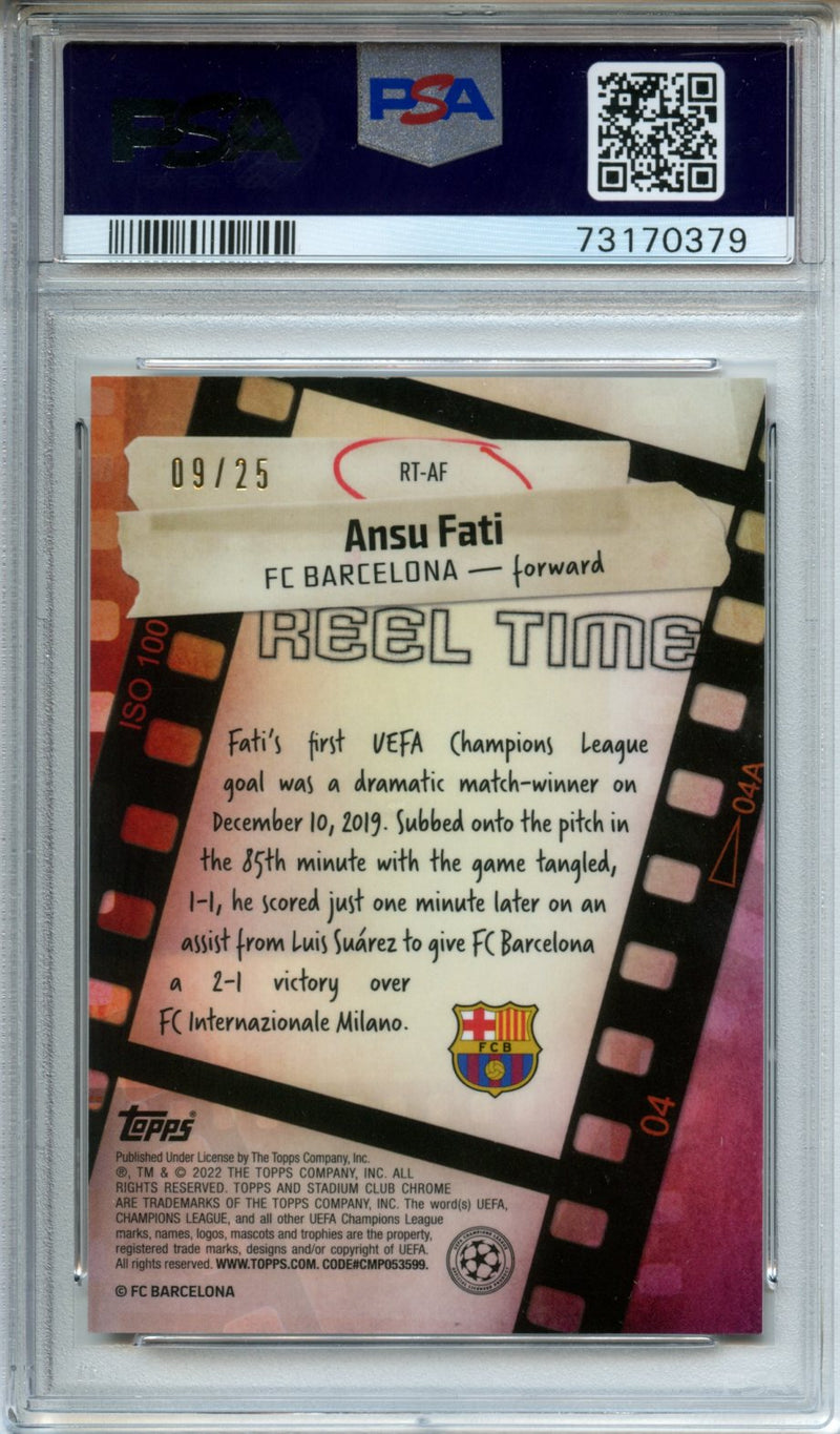 2021-22 Topps Stadium Club UEFA Champions League Ansu Fati Reel Time Orange Refractor 9/25