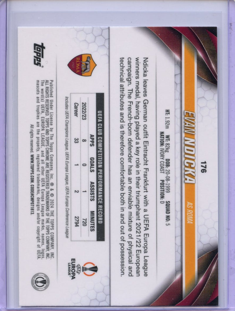 2023-24 Topps Chrome UEFA Evan Ndicka Night Vision Ray Wave Refractor 126/225